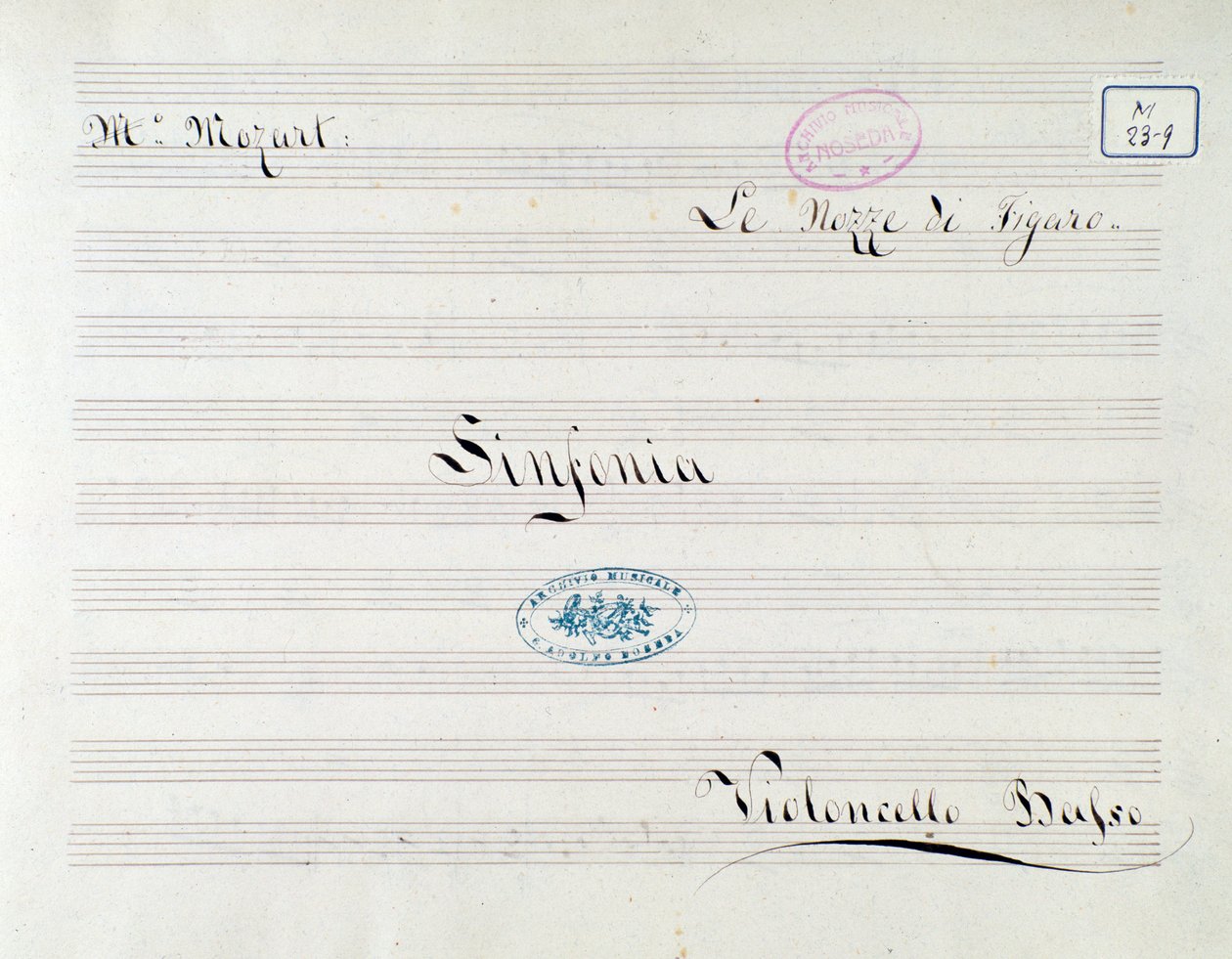 Første side partitur til celloen i Le nozze di Figaro, opera af Mozart (1800-tallet) af Unknown artist