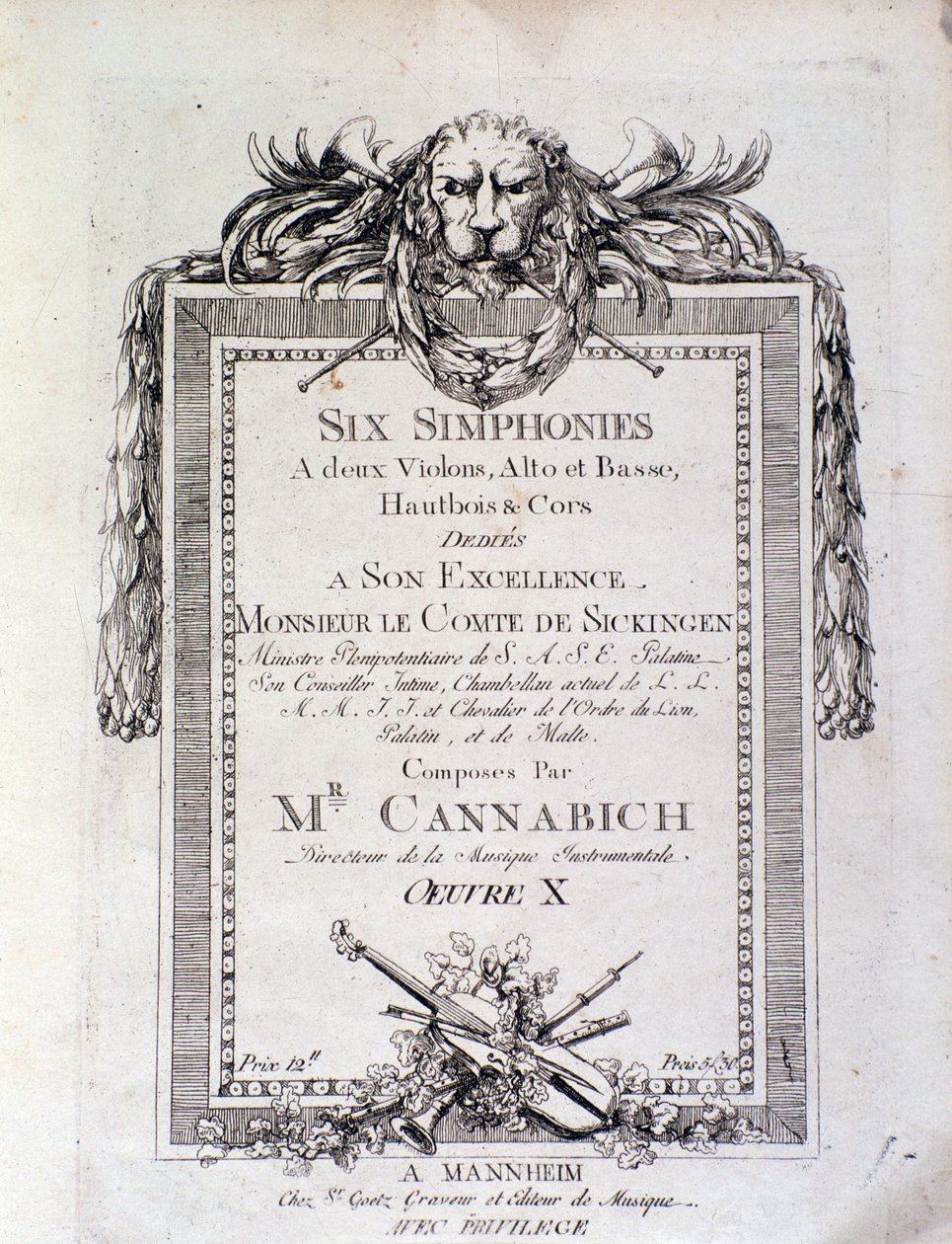 Første side med noder til symfonien n. 3 af Christian Cannabich af Unknown artist