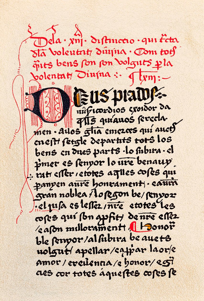 Første side af udgaven af ​​"Book of the Contemplation of God" (Fri fra Guds kontemplation) catalansk filosof og mystiker Ramon Llull (Raymond Lulle). af Unknown artist