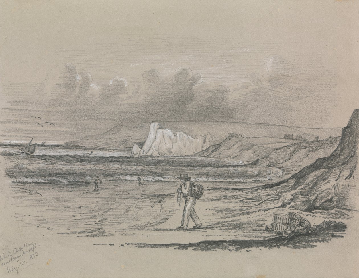 Fiskere ved White Cliff Bay af Unknown artist