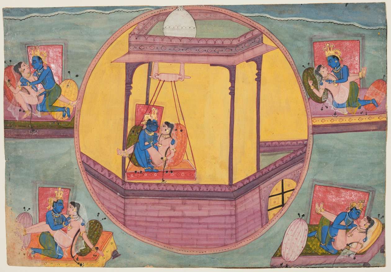 Fem stillinger af Krishna, der elsker, fra en Bikaner Bhagavata Purana af Unknown artist
