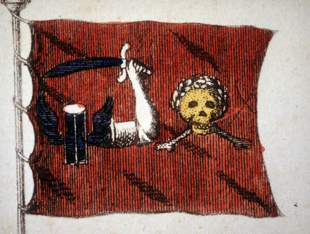 Flag af de barbariske pirater, gravering slutningen af det 18. århundrede. af Unknown artist