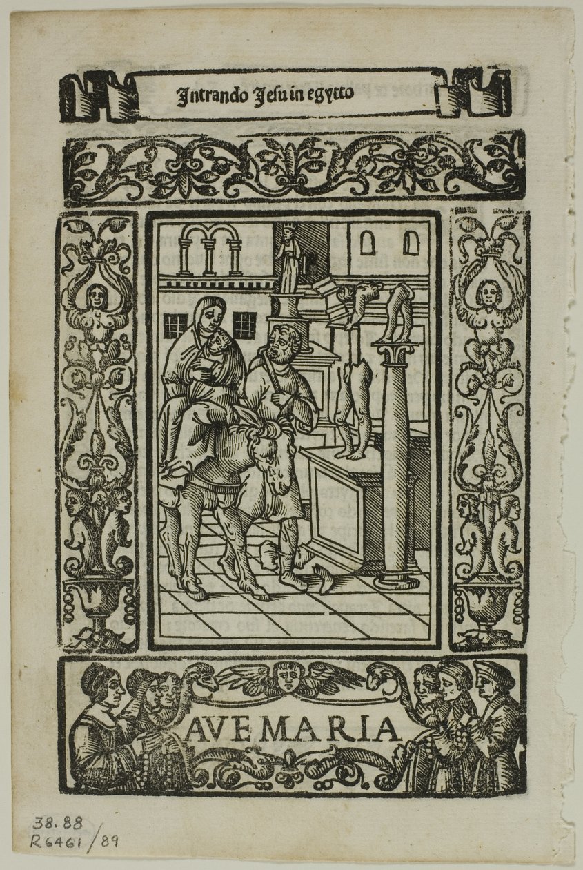 Flyv til Egypten fra Rosario della V. Maria af Castellanus, plade 89 fra træsnit fra Books of the XVI Century af Unknown artist