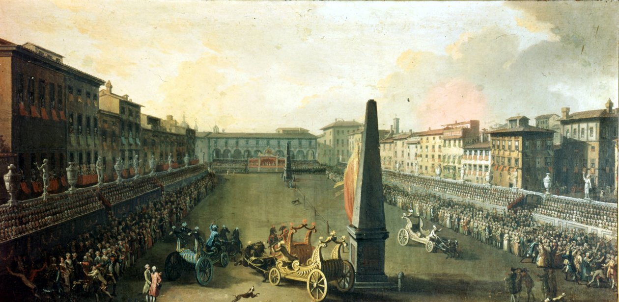 Firenze, show på Santa Croce Square. Olie på lærred af Unknown artist