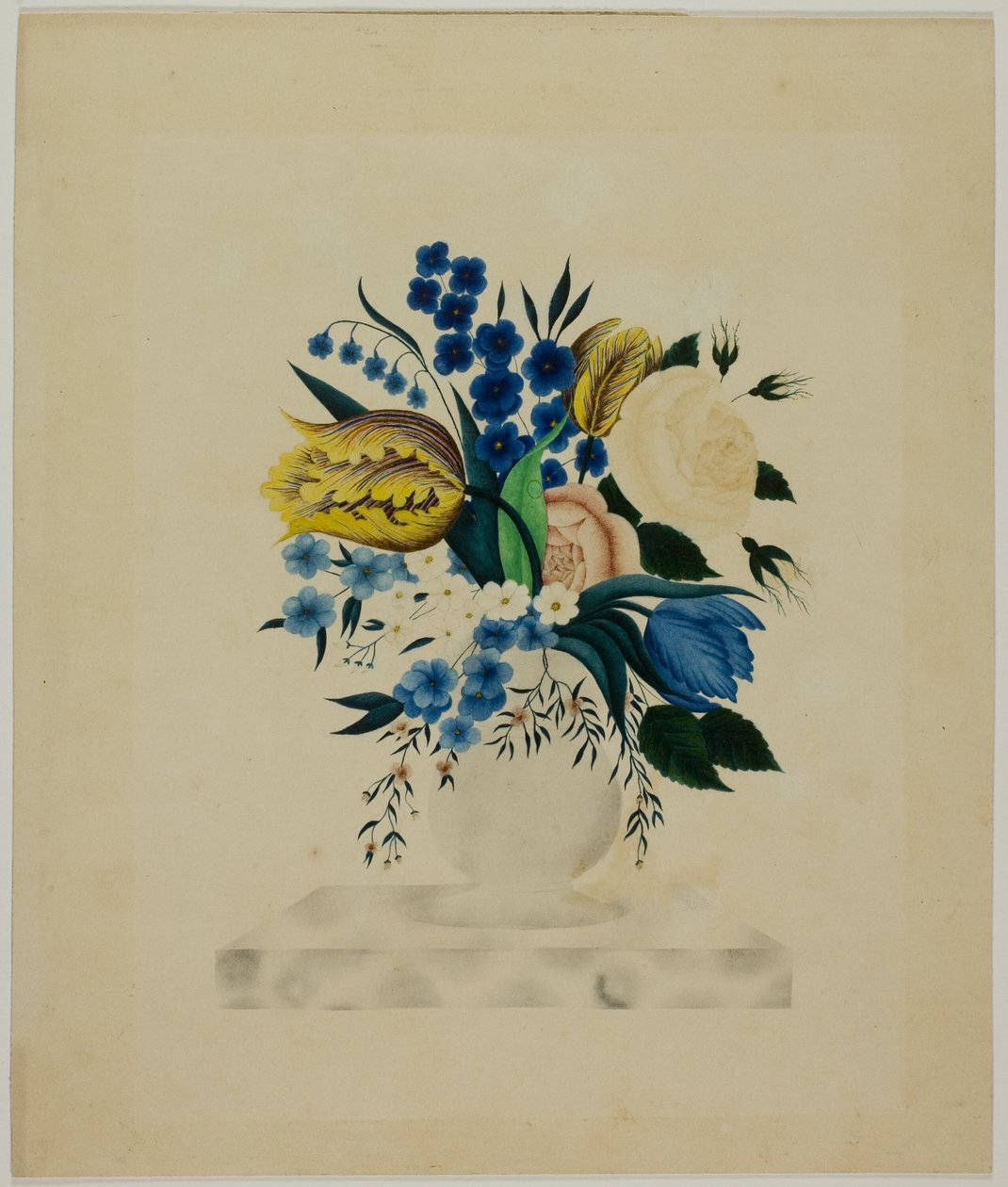 Blomster i en marmorvase af Unknown artist