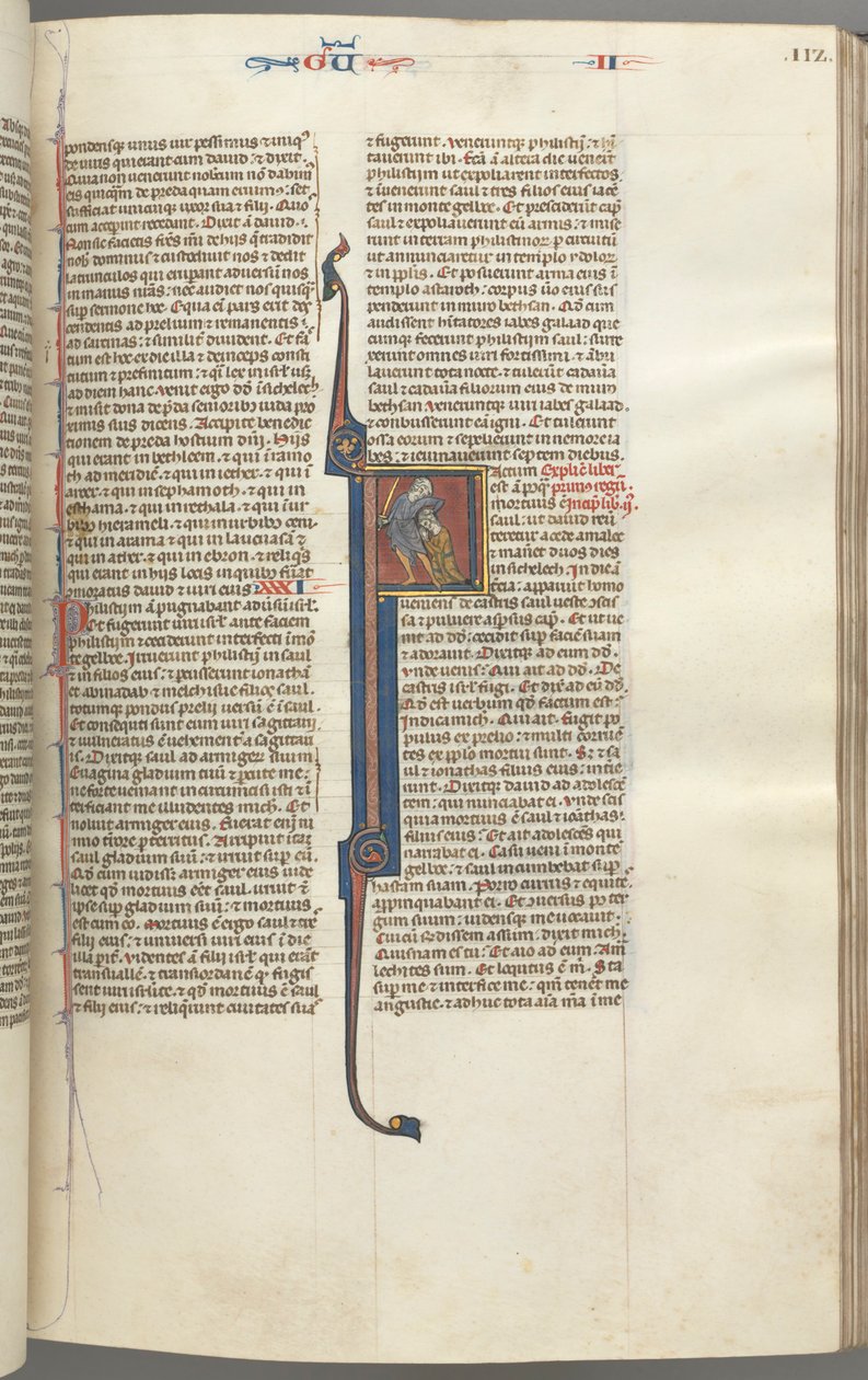 Fol. 112r, Kings II, historiseret initial F, halshugningen af amalekitten af Unknown artist