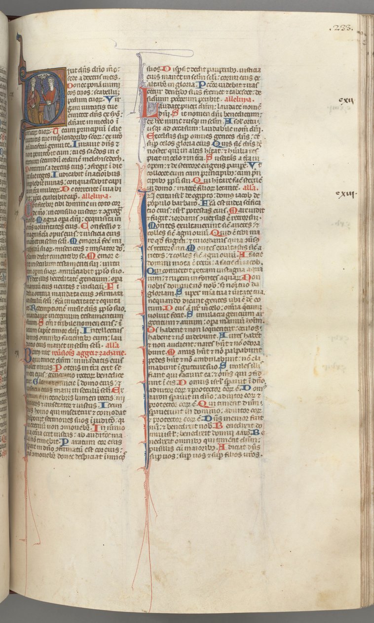 Fol. 233r, Salme 109, historiseret initial D, Gud Fader og Søn, Helligånden mellem dem af Unknown artist