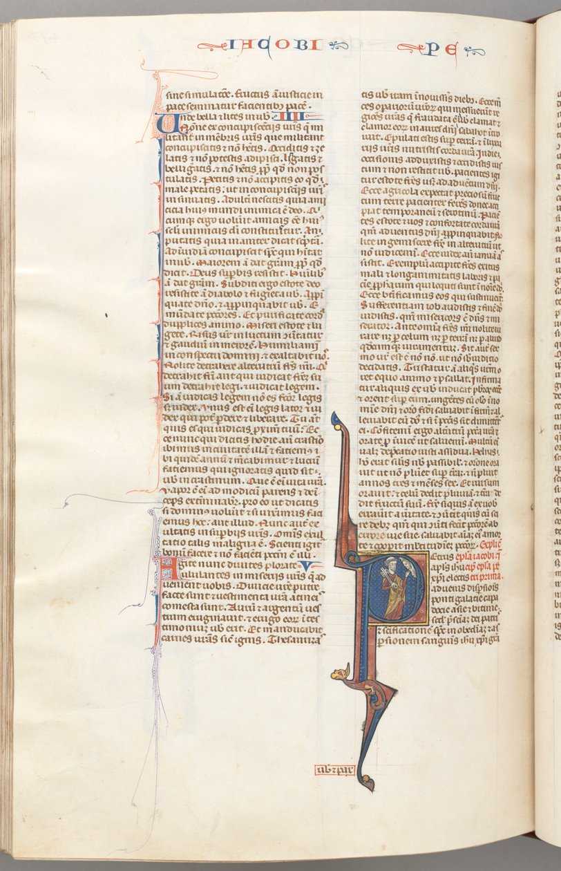 Fol. 477v, Peter, historiseret initial P, Peter med en nøgle, der taler til busten af Gud ovenfor af Unknown artist