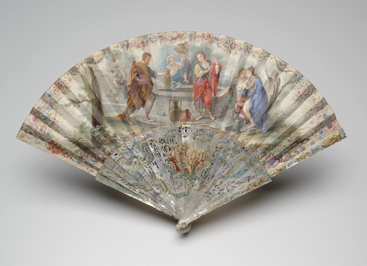 Folding fan with Rebecca and Eliezer at the well, c.1740sdani af Unknown artist