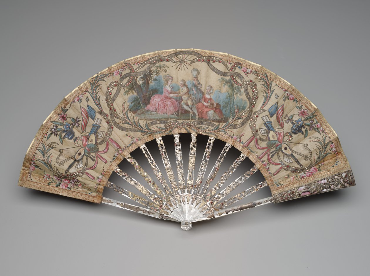 Folding fan with a courting scene and musical trophies, c.1770s-80sdani af Unknown artist