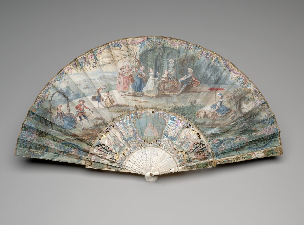 Folding fan with a pastoral scene, c.1740s-50sdani af Unknown artist