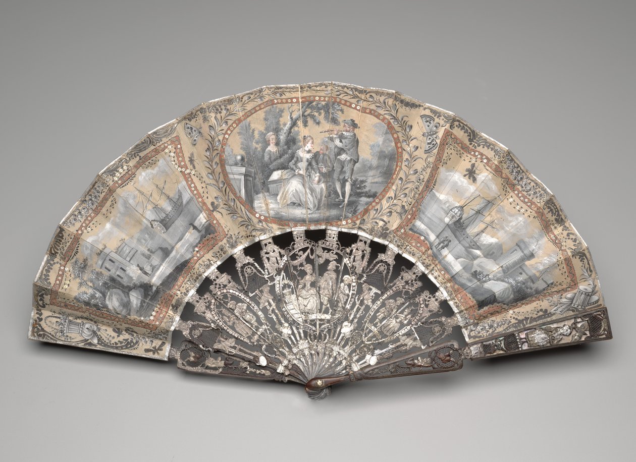 Foldevifte med "grisaille"-scener, ca. 1780