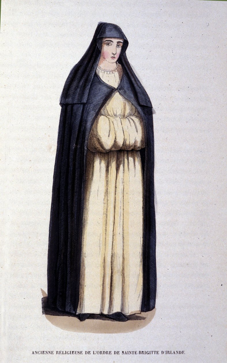 Tidligere nonne af St. Brigitte af Irlands orden. Gravering fra et album om religiøse ordrer, Paris af Unknown artist