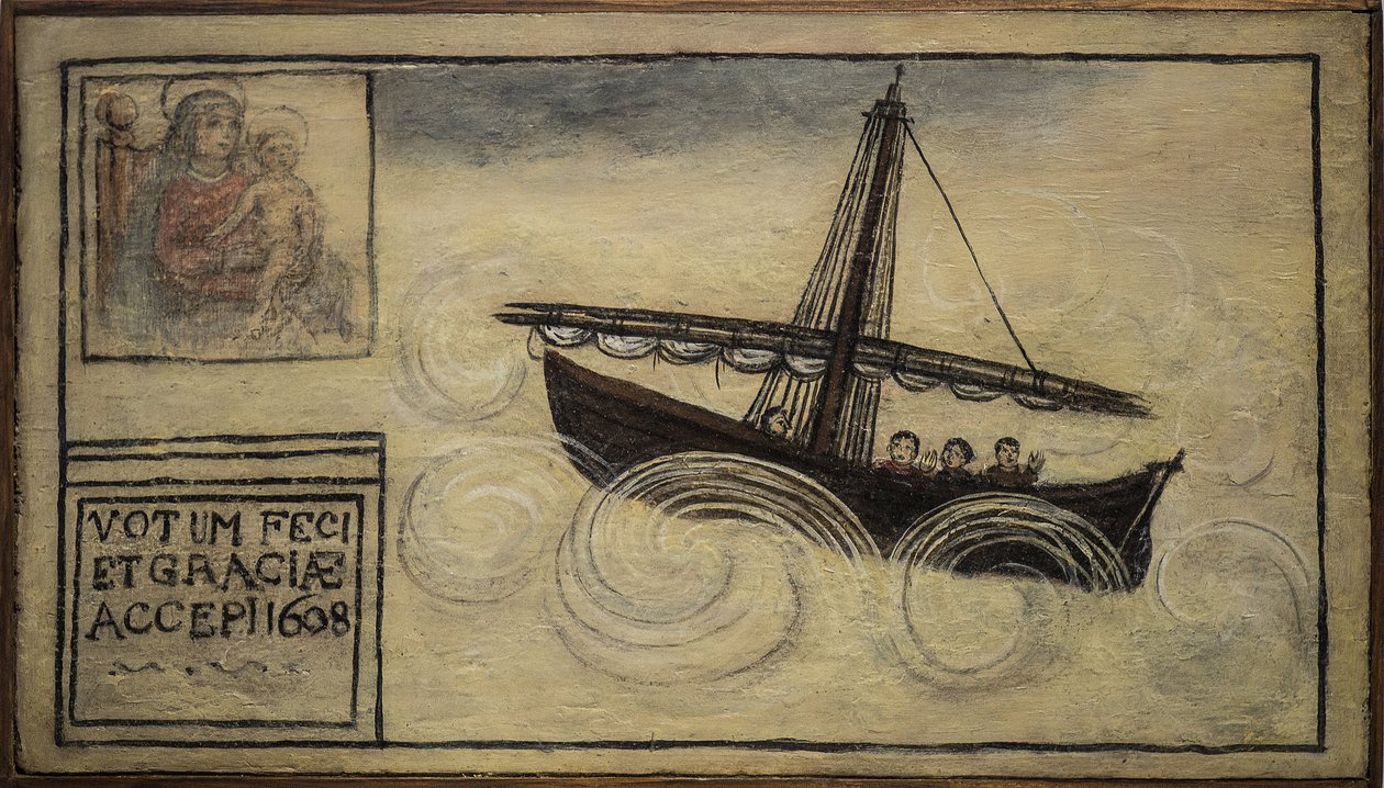 Tidligere voto (ex voto) sømand, populært tilbud som løfte om hengivenhed og taknemmelighed fra sømanden, der overlever til farerne ved havet, der kommer fra kirken Carmine, Torre del Greco, nær Napoli 1608 Italien af Unknown artist