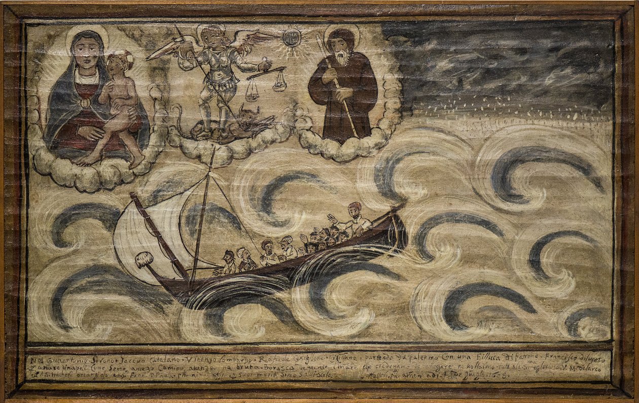 Tidligere voto (ex voto) sømand, populært tilbud som løfte om hengivenhed og taknemmelighed fra sømanden, der overlever til farerne ved havet, der kommer fra kirken Carmine, Torre del Greco, nær Napoli af Unknown artist