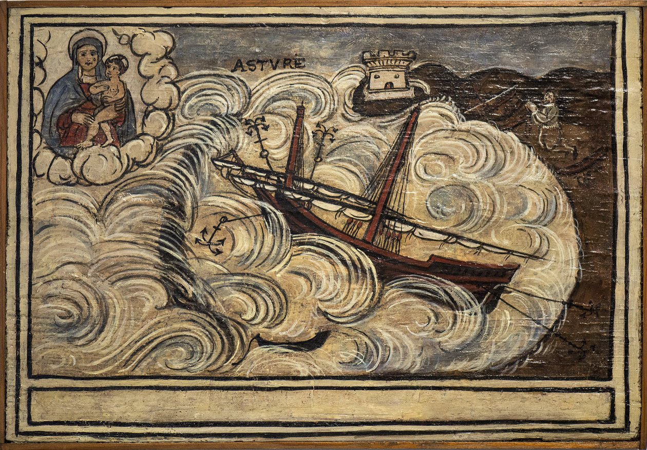 Tidligere voto (ex voto) sømand, populært tilbud som løfte om hengivenhed og taknemmelighed fra sømanden, der overlever til farerne ved havet, der kommer fra kirken Carmine, Torre del Greco, nær Napoli, Italien fra det 19. århundrede af Unknown artist