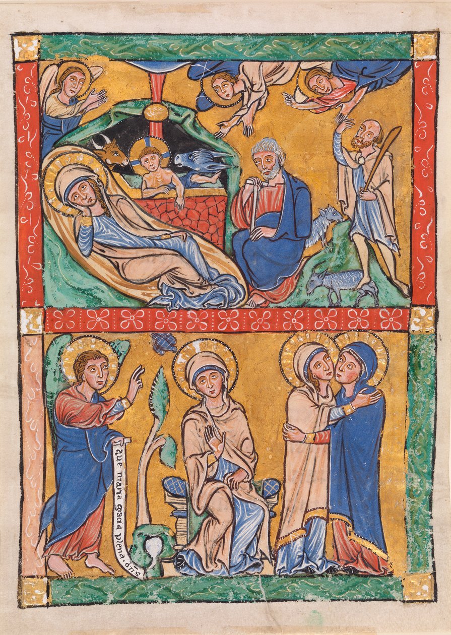 Fire nytestamentlige scener: Bebudelsen og visitationen (nedenfor); Fødselen og bebudelsen til hyrden (ovenfor) af Unknown artist
