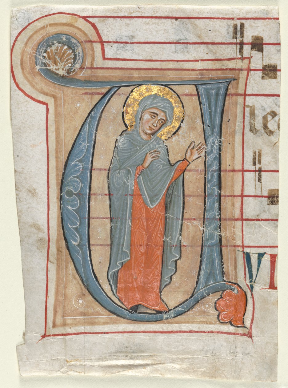 Fragment fra en gradual med historisk initial (V): Jomfru Maria af Unknown artist