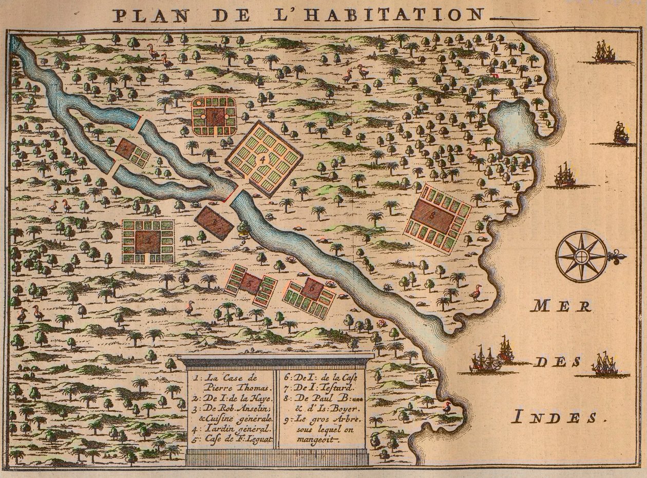 Francois Leguats kort over sin bosættelse på Rodrigues - Le plan de l
