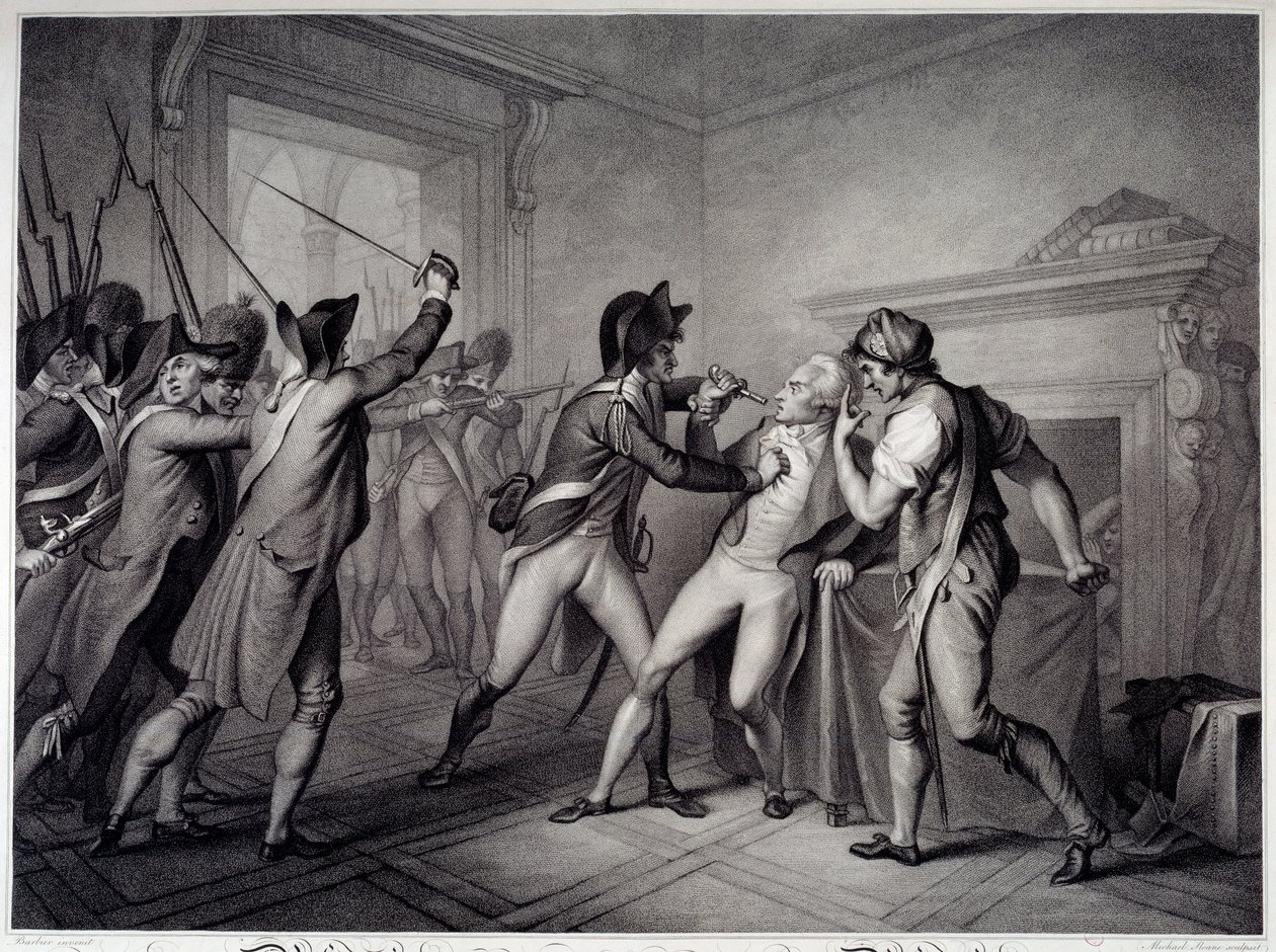 Fransk revolution: Arrestation af Robespierre den 27. juli 1794 (9 Thermidor år II). Stik af det 18. århundrede. Paris, Musée Carnavalet af Unknown artist