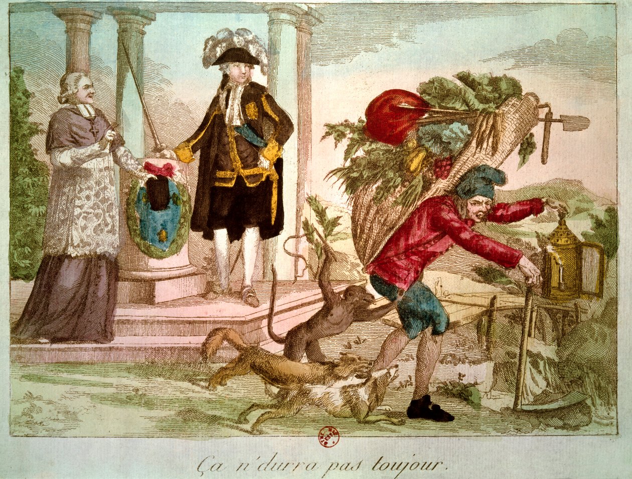 Fransk revolution: “” Det vil ikke altid vare “”: Bonde overvældet af en prelat og en ædel. Gravering af det 18. århundrede. B.N., Paris. af Unknown artist