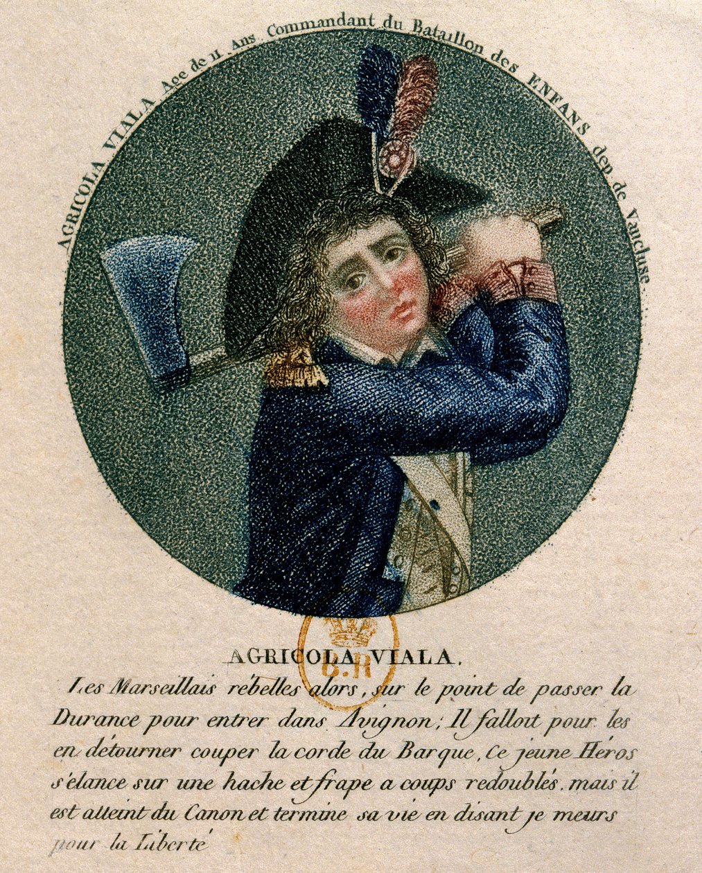 Fransk revolution: portræt af den unge Joseph Agricol Viala (1780-1793), der deltog i Marseille-oprøret i 1793. Han er en repræsentant, der holder en økse. 1700-tallets Paris, B.N af Unknown artist