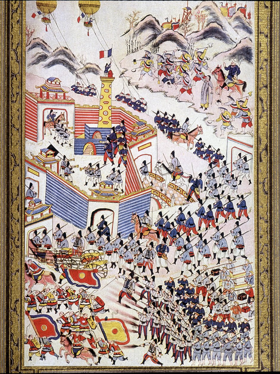 Franske balloner til fangenskab ved erobringen af Hong Hoa i Tonkin, august 1884. af Unknown artist