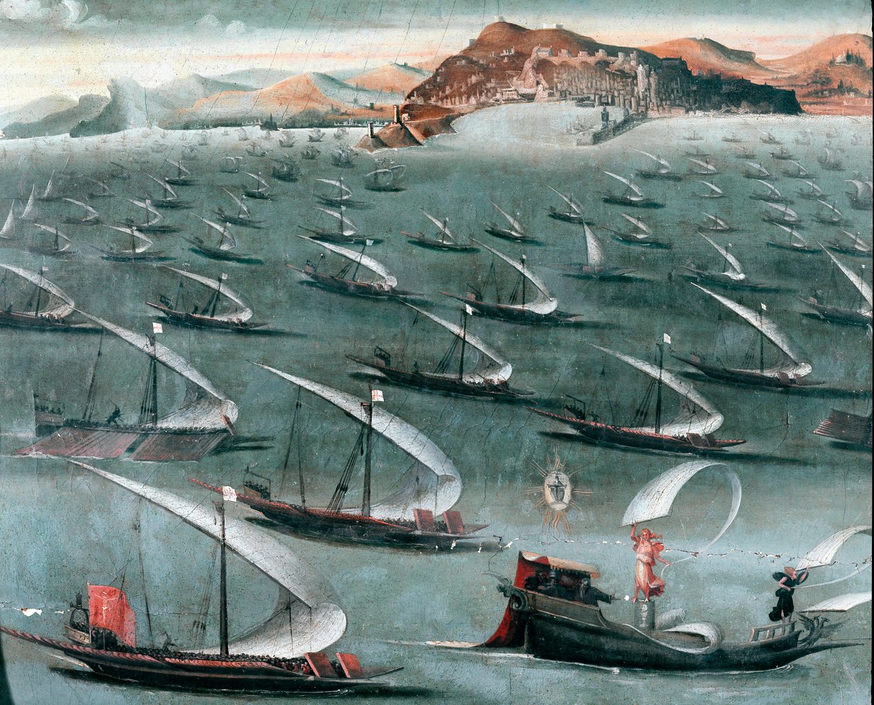 Fransk flåde ud for byen Genova (maleri af Unknown artist