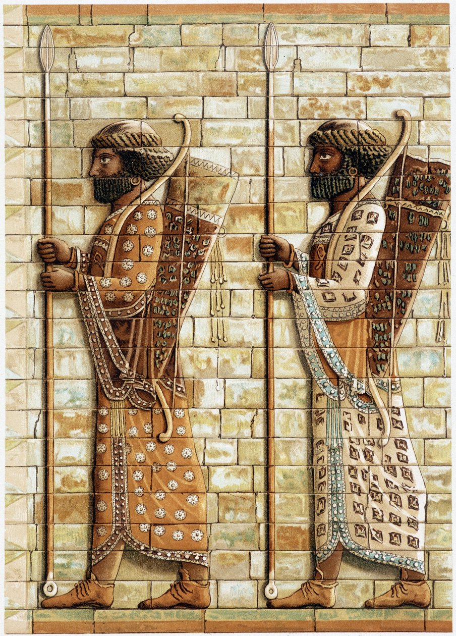 Bueskytternes frise, de "udødelige", der danner de store kongers vagt, opdaget i Susa: Fax-efterligning af et bas-relief - i "" Historie og monumenter af byzantinske emaljer"" af N. Kondakow af Unknown artist