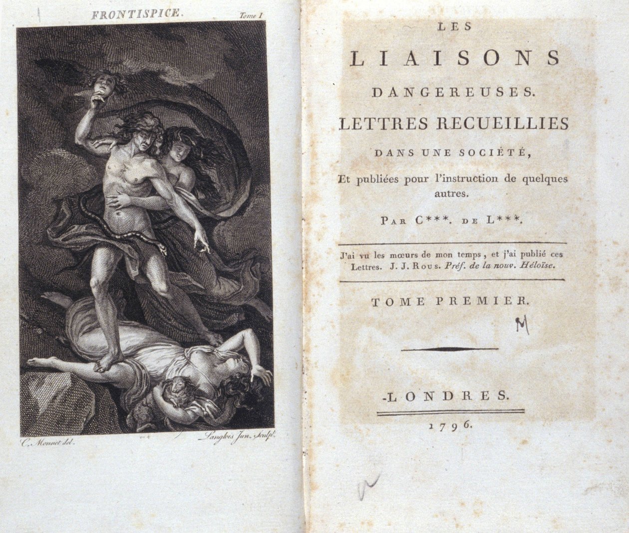 Frontispice og titelside på bogen "" Dangerous Liaisons"" af Choderlos de Laclos, London af Unknown artist