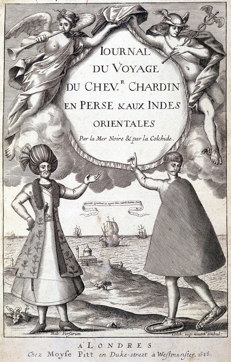 Frontispice af "" Dagbog om ridder Chardins rejse, Persien og Østindien, ved Sortehavet og Colchide""" af Unknown artist