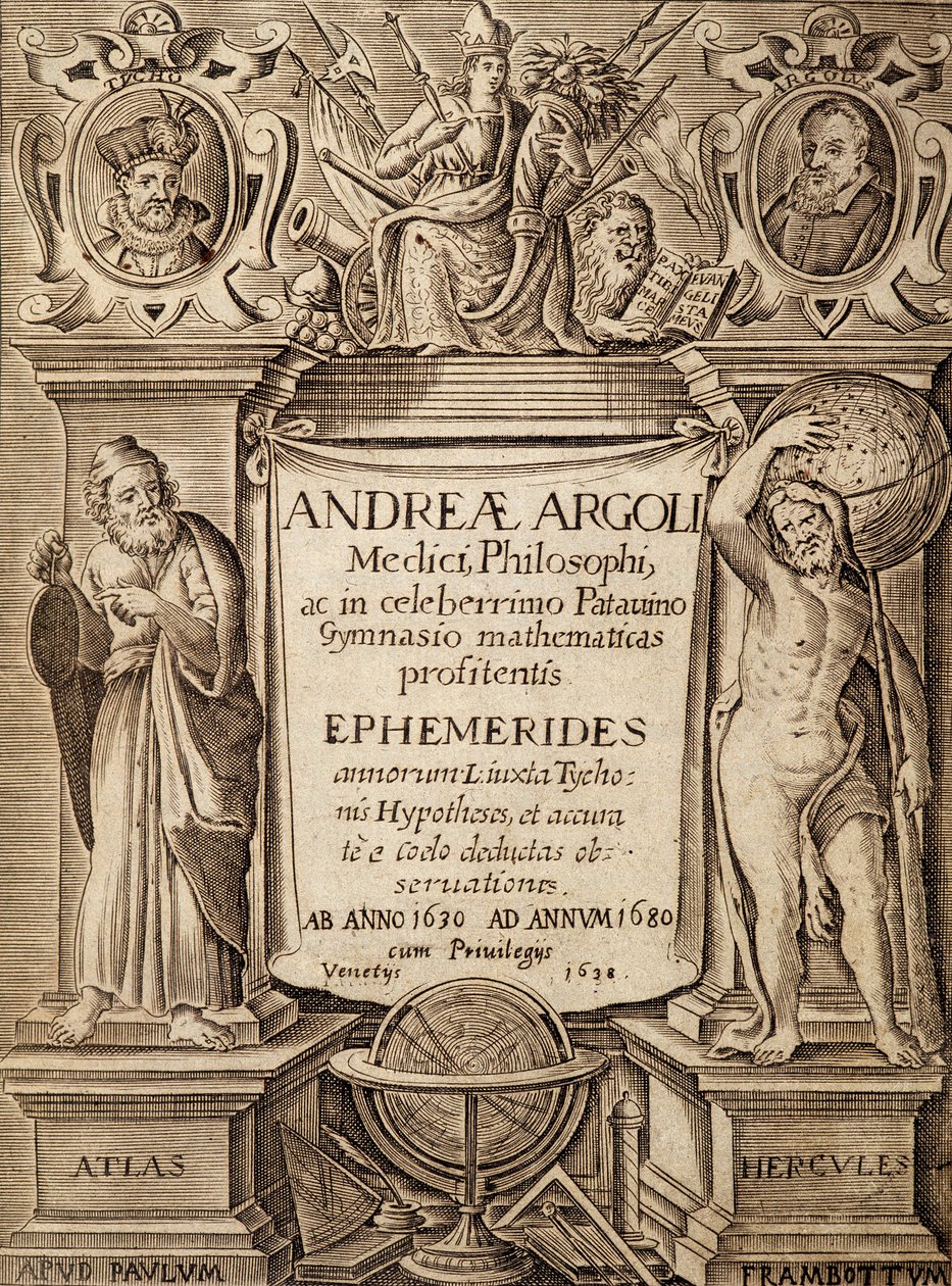 Frontispice af "Ephemerides" med Hercules og Atlas af Andreas Argoli af Unknown artist