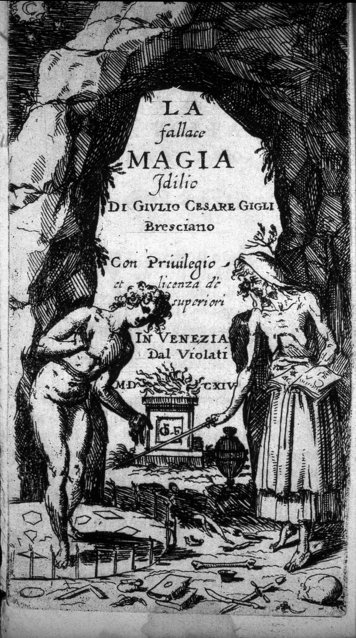 Frontispice af en bog, der skildrer hekse, der udfører magiske ritualer af Unknown artist