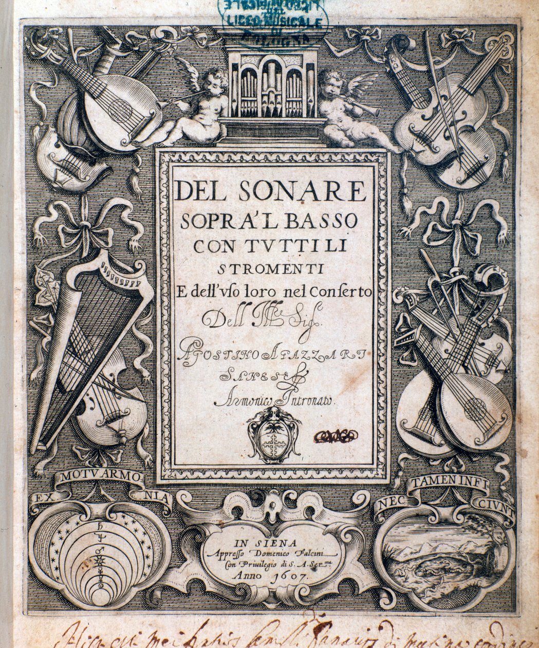 Frontispice of del sonare sopra il basso af Agostino Agazzari af Unknown artist