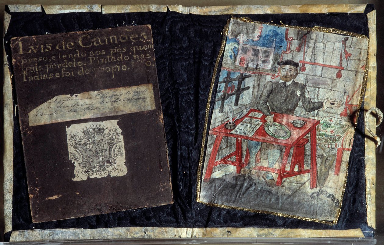 Frontispice af digtsamlingen af den portugisiske digter Luis Vaz de Camoes, kendt som Camoanerne (1525-1580). Digteren er fængslet der. Lissabon, Nationalmuseet for antik kunst af Unknown artist