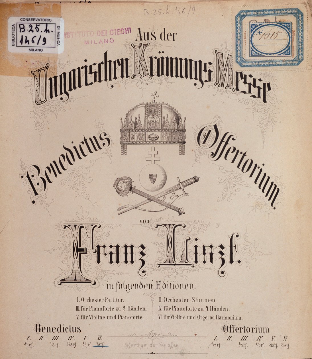 Frontispice af partituret Ungarsk kroningsmesse af Liszt (1800-tallet) af Unknown artist