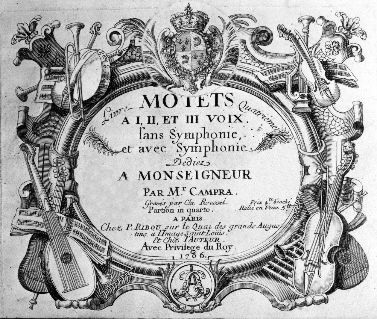 Frontispice af partituret til den fjerde motetbog af Andre Campra. 1706 af Unknown artist