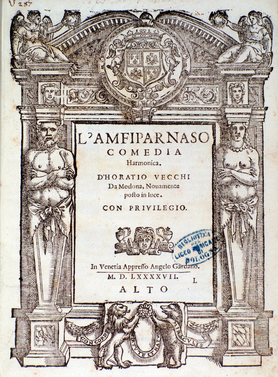 Frontispice fra Amfiparnaso madrigalkomedie af Orazio Vecchi af Unknown artist