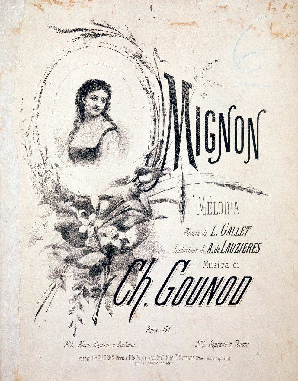 Frontispice af Mignon, melodi af Charles Gounod (1800-tallet) af Unknown artist