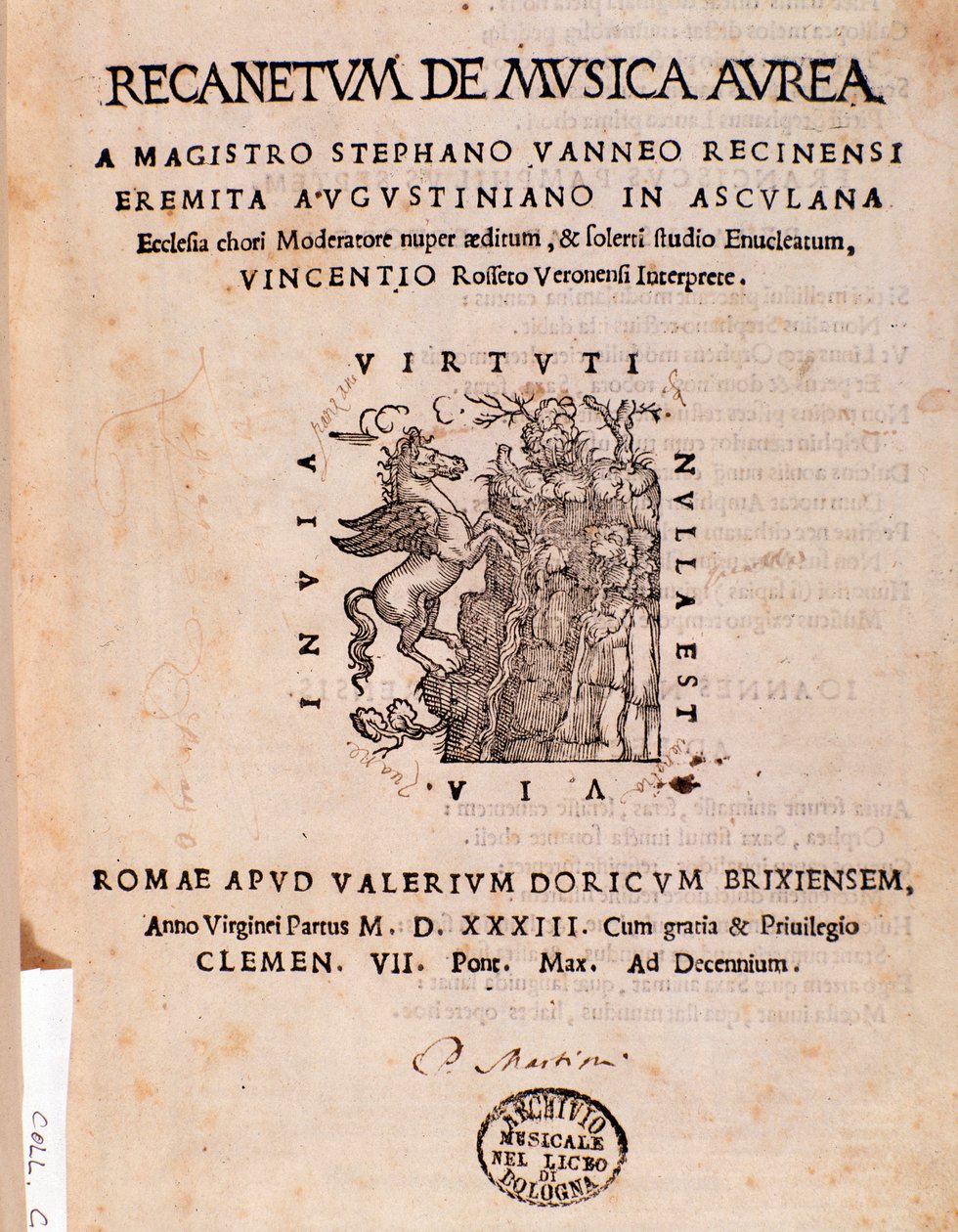 Frontispice af Recanetum de musica aurea af Stephanus Aureus af Unknown artist
