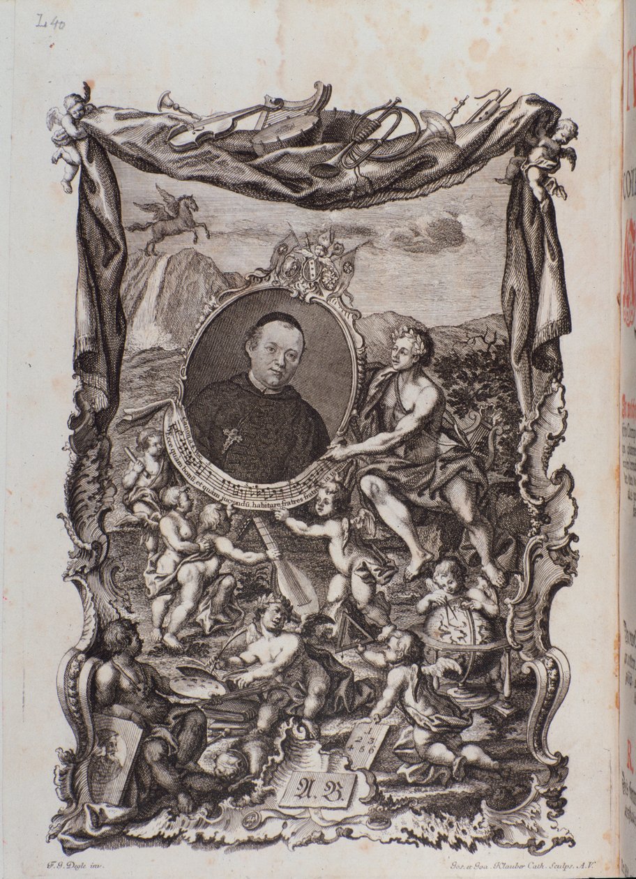 Frontispice med portræt af Tractatus musicus værk af Meinrad Spiess af Unknown artist