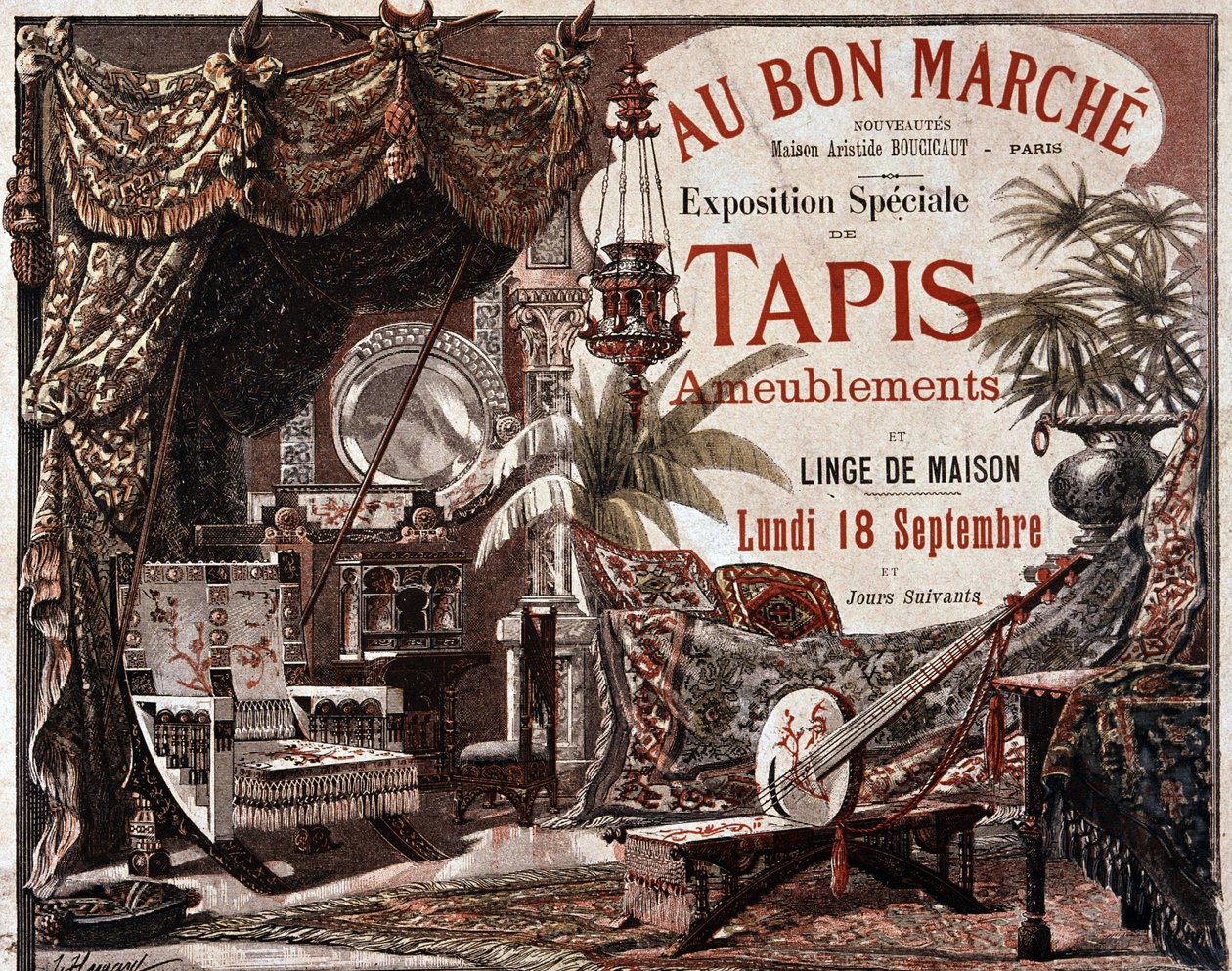 Møbler og møbeltæpper - reklame for butikken "" Le bon marche"", slutningen af det 19. århundrede. af Unknown artist