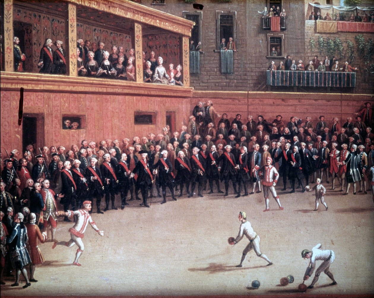 Spil med bolden til armen - maleri fra begyndelsen af 1700-tallet. Anonym. Napoli, San Martinos nationalmuseum. af Unknown artist