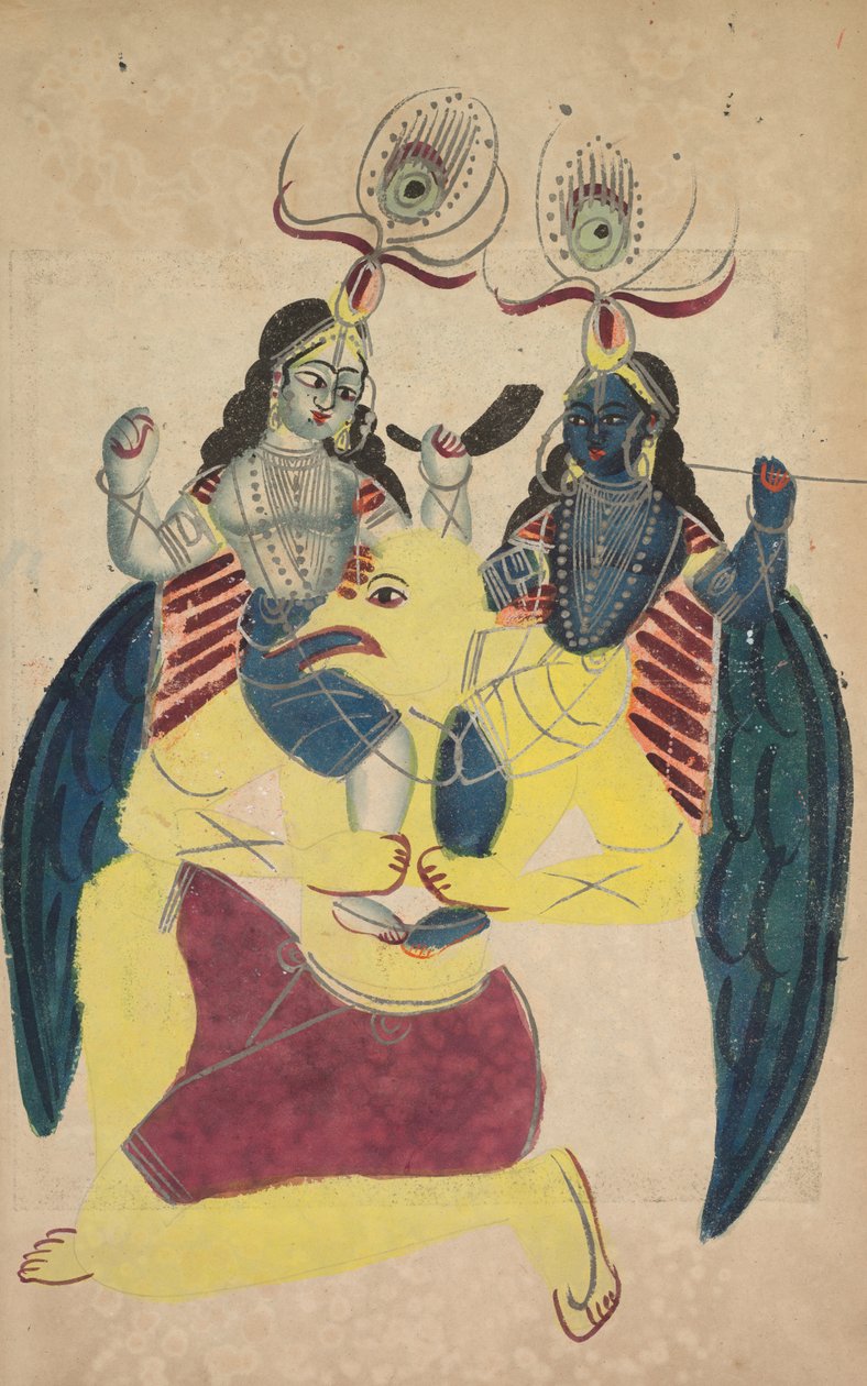 Garuda bærer Balarama og Krishna (verso) af Unknown artist