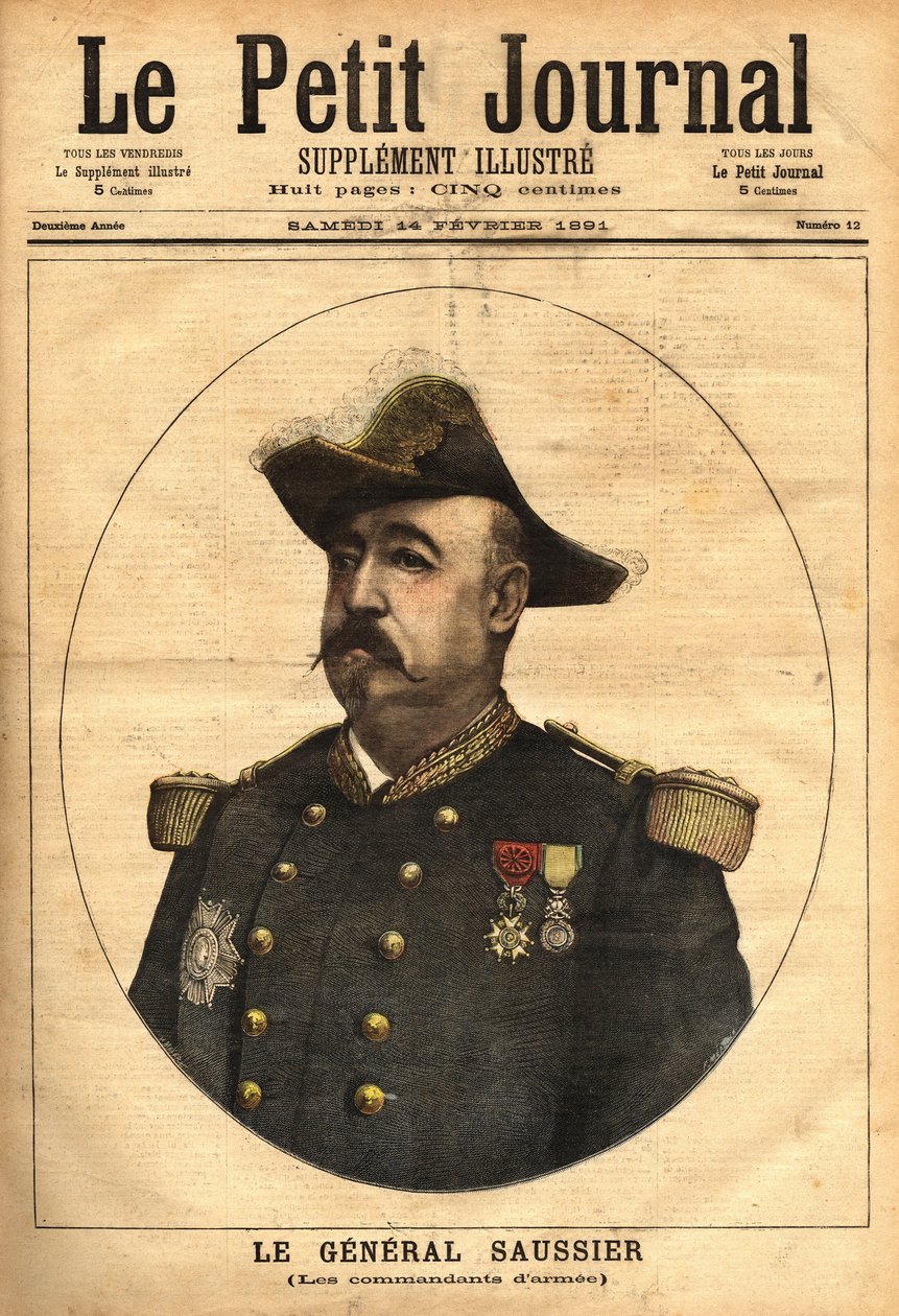 General Felix Gustave (Felix-Gustave) Saussier (1828-1905), blev hærfører og medlem af krigens overordnede råd fra 1882 til 1902. Indgravering i "" Le petit journal illustrious"" 14/02/1891. Selvas samling. af Unknown artist
