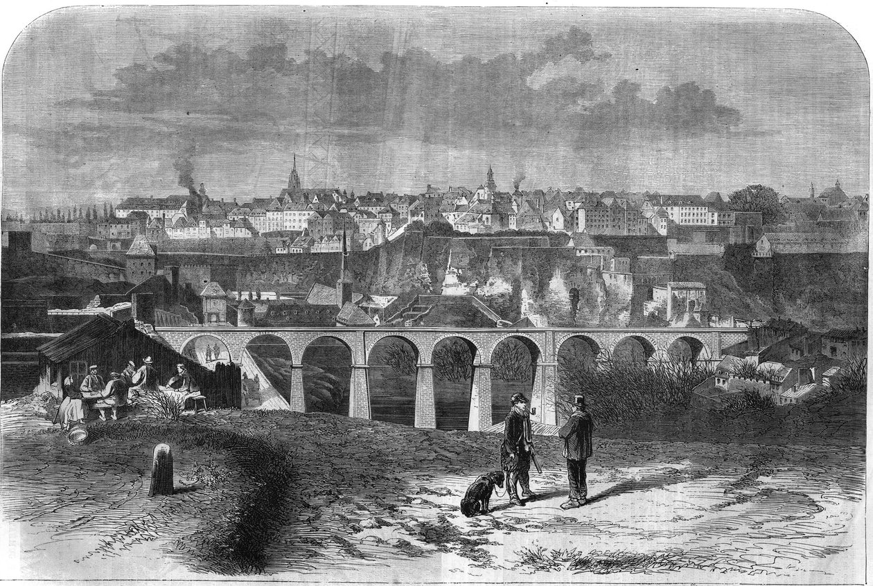 Generelt billede af byen Luxembourg. Indgravering i "The Illustrous Universe" af Unknown artist
