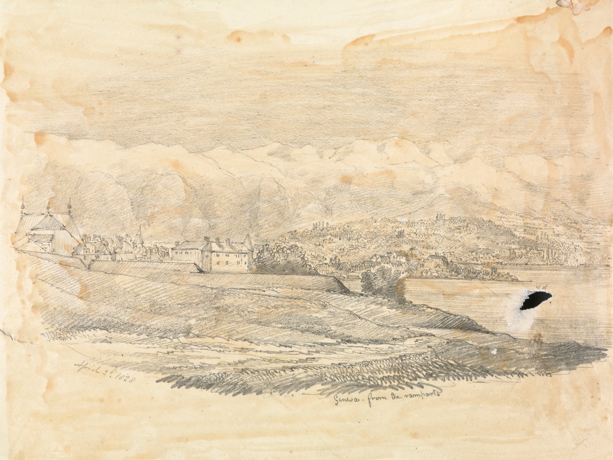 Genève med bjerge i det fjerne af Unknown artist