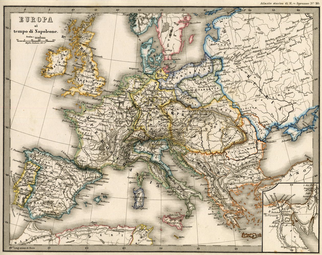 Geografisk kort over Europa på Napoleon I