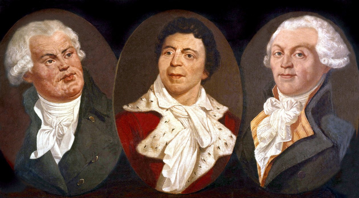 Georges Jacques Danton, Jean Paul Marat og Maximilien de Robespierre, tre hovedpersoner i den franske revolution af Unknown artist