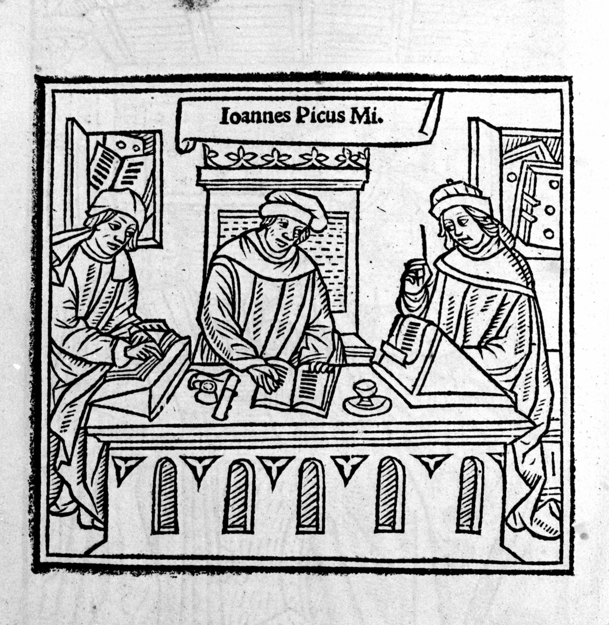 Giovanni Pico della Mirandola (Jean Pic de la Mirandole) med sine to disciple - i "Epistole auree" "" fra 1555 af Unknown artist